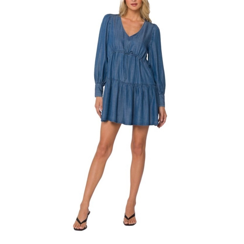 Velvet Heart Women's Long sleeve V-Neck Drawstring Tier Mini Dress Size M​​​​